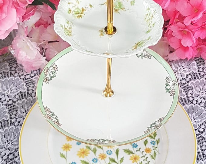 Elegant 3-Tier Floral Cake Stand: Handmade Serving Tray for Desserts, Sandwiches, Afternoon Tea & Parties