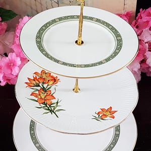 Vintage Bone China 3-Tier Cake Stand: Royal Doulton & Elizabethan Plates
