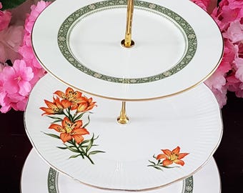Vintage Bone China 3-Tier Cake Stand: Royal Doulton & Elizabethan Plates