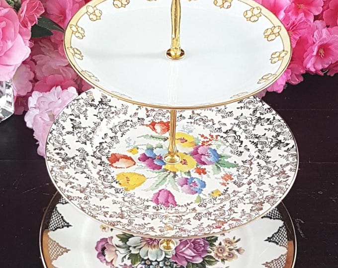 Elegant 3-Tier Gold Floral Cake Stand: Wedding Dessert Tray & Buffet Centerpiece