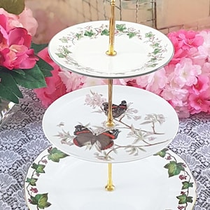 Elegant 3-Tier Butterfly & Ivy Cake Stand: Unique Dessert Serving Tray for Tea Parties and Weddings