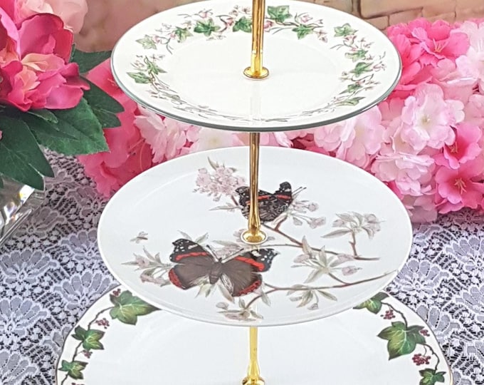 Elegant 3-Tier Butterfly & Ivy Cake Stand: Unique Dessert Serving Tray for Tea Parties and Weddings