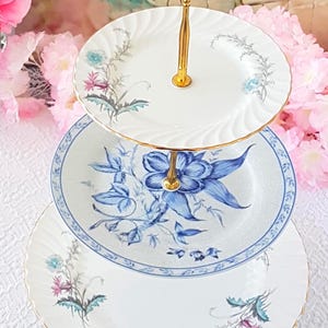 Handmade 3 Tier Cake Stand Unique Blue and White Floral Tiered Dessert Stand