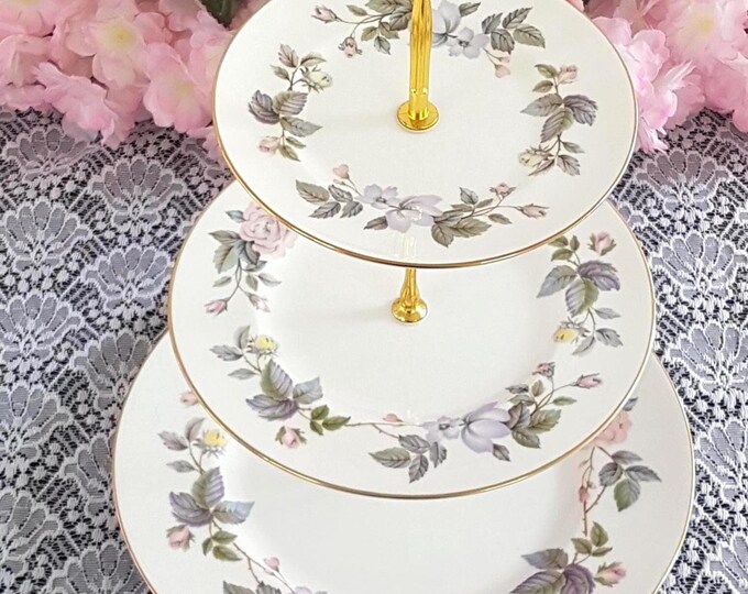 3 Tier Cake Stand June Garland Bone China Tiered Plates for Tea Parties & Gifts