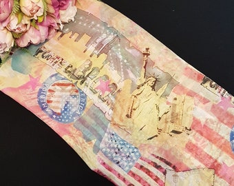 Vintage American Flag Scarf: Statue of Liberty Shawl