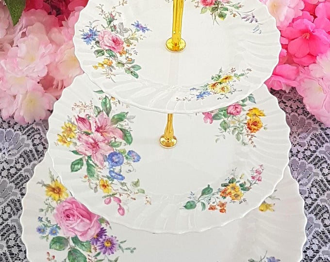 Royal Doulton Arcadia 3-Tier Cake Stand: Elegant Floral Bone China Serving Tray for Bridgerton-Inspired Tea Parties