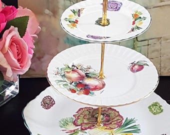 Elegant 3-Tier Bone China Fruit & Vegetable Cake Stand for Buffets, Tea Parties, and Entertaining