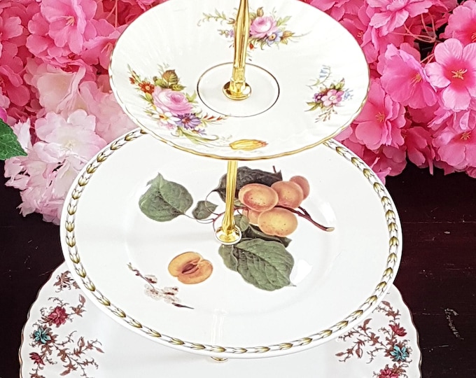 Elegant 3-Tier Fruit & Floral Cake Stand for Desserts, Sandwiches, Parties and Afternoon Tea