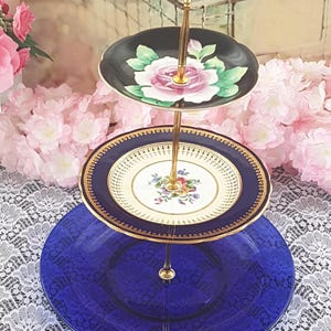 Handmade 3 Tier Cake Stand, Unique Glass & Bone China Tiered Serving Tray, Wedding Decor