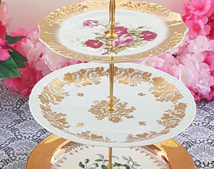 Elegant 3-Tier Gold Floral Cake Stand: Bridgerton-Inspired Dessert Tray for Weddings, Tea Parties & Special Occasions