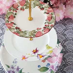 Handmade 3 Tier Cake Stand Unique Floral Tiered Dessert Stand or Sandwich Serving Tray