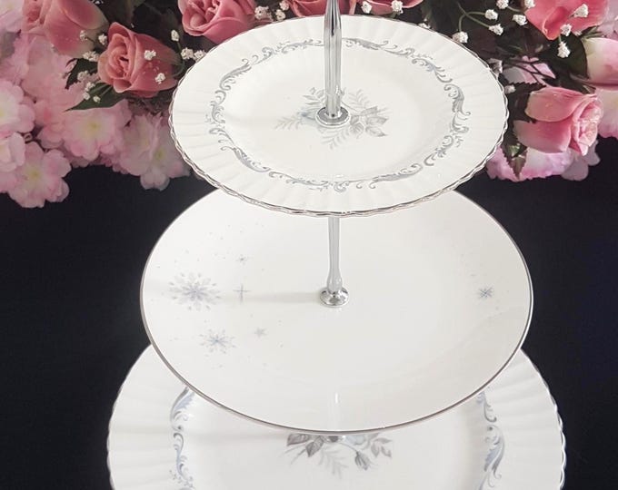 Bone China 3 Tier Cake Stand Paragon Worcester Gray Blue Tiered Serving Tray