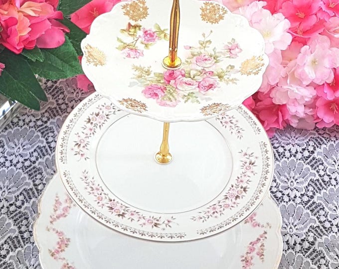 Romantic Pink Rose 3-Tier Cake Stand for Weddings, Tea Parties, and Special Occasions