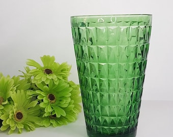 10 inch EO Brody Green Geometric Diamond Glass Bouquet Vase