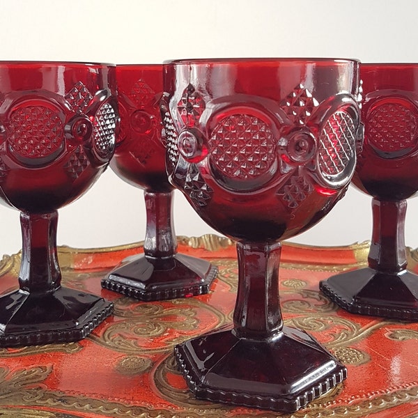 Vintage Avon Cape Cod Ruby Red Wine Water Goblets, 8 to 10 oz, Sets of 4