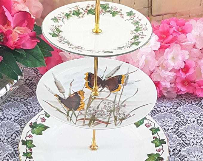 Elegant 3-Tier Butterfly & Ivy Cake Stand: Dessert Tray for Weddings, Tea Parties, Special Occasions