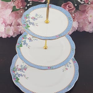 Royal Albert Bone China 3 Tier Cake Stand: Blue Harebell Tiered Dessert Tray