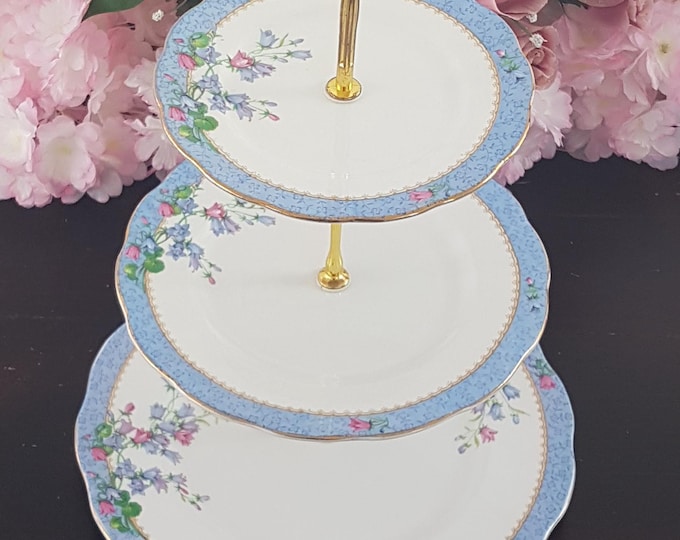 Royal Albert Harebell 3 Tier Cake Stand Bone China Tiered Plates, Bridgerton Dessert Serving Tray