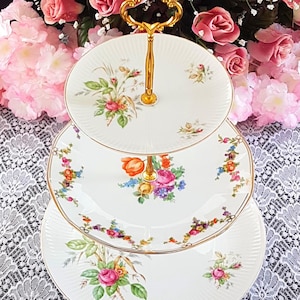 Unique 3 Tier Cake Stand Handmade Tiered Floral Dessert Stand for Tea Parties or Gifts