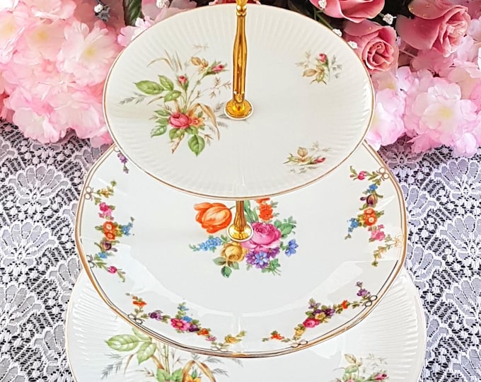 Unique 3 Tier Cake Stand Handmade Tiered Floral Dessert Stand for Tea Parties or Gifts