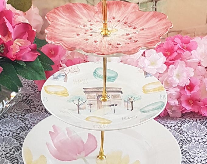 Elegant Pastel Pink Floral 3-Tier Cake Stand for Garden Tea Parties, Weddings & Gifts