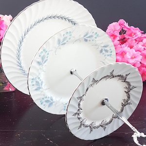 Handmade Vintage Bone China Cake Stand: 3-Tier Blue & White Dessert Tray