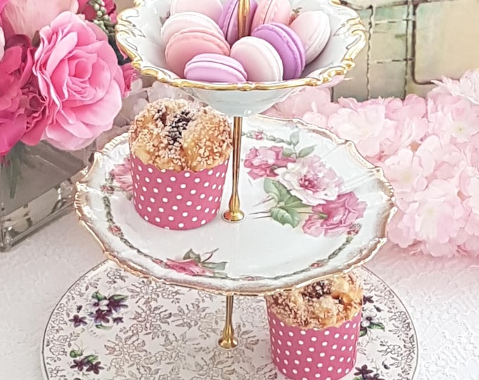 Elegant Handmade 3-Tier Cake Stand with Bowl Topper: Wedding & Party Dessert Display Tray