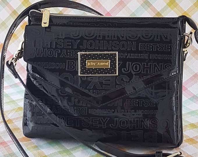 Betsy Johnson Purse, Signature Faux Leather Black Purse, Removable Shoulder Strap, Betsy Johnson Handbag