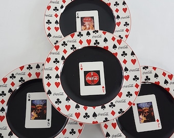 Vintage Coca-Cola Playing Cards Dessert Salad Plates, 8 inch Stoneware, Set of 4, Sakura