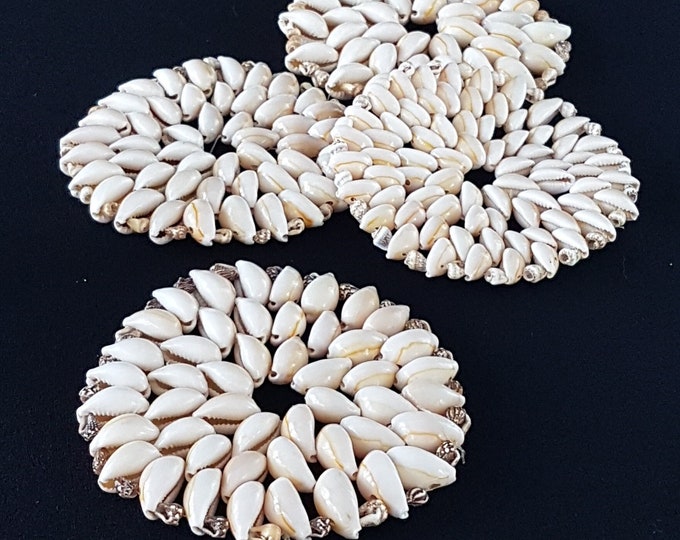 Vintage Cowrie Seashell Coasters Set of 4