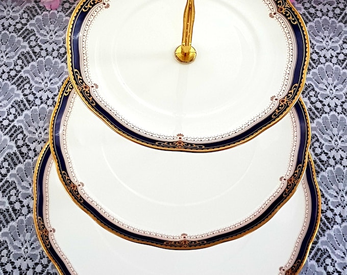 Handmade 3 Tier Cake Stand, Noritake Lady Eve Bone China Tiered Dessert Stand, Elegant Serving Tray, Wedding Decor or Gift