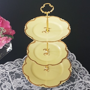 Haviland Limoges 3 Tier Cake Stand Yellow Spring Tea Party Serving Tray
