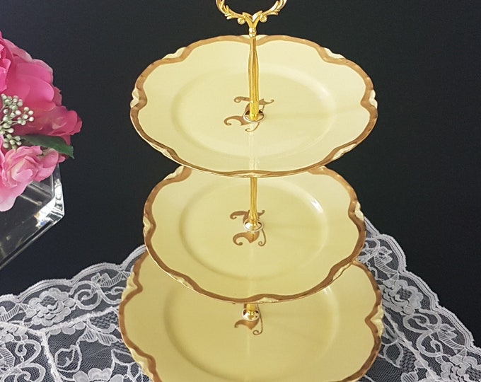 Haviland Limoges 3 Tier Cake Stand Yellow Spring Tea Party Serving Tray