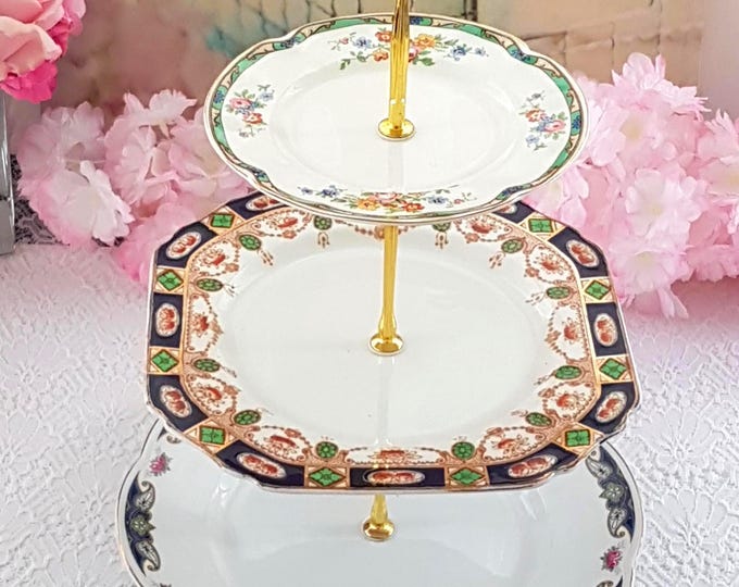 Mismatched Vintage Plate Cake Stand 3 Tier Bespoke Decor