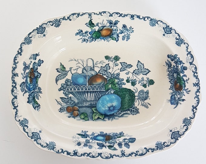 Masons FRUIT BASKET Blue Transferware on Ironstone Rectangle Serving Bowl