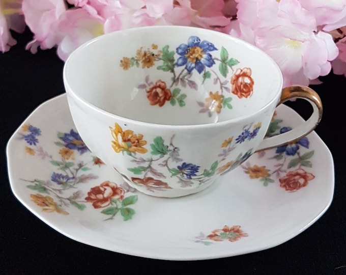 Vintage Theodore Haviland Limoges JEWEL Tea Cup and Saucer, Made in France, 1920-1936