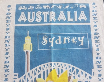 Vintage Sydney Australia Souvenir Tea Towel, 28 x 15 inch