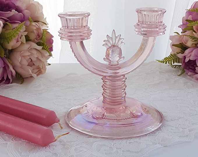 Vintage Fenton PINEAPPLE Pink, Double Light Candlestick Holders