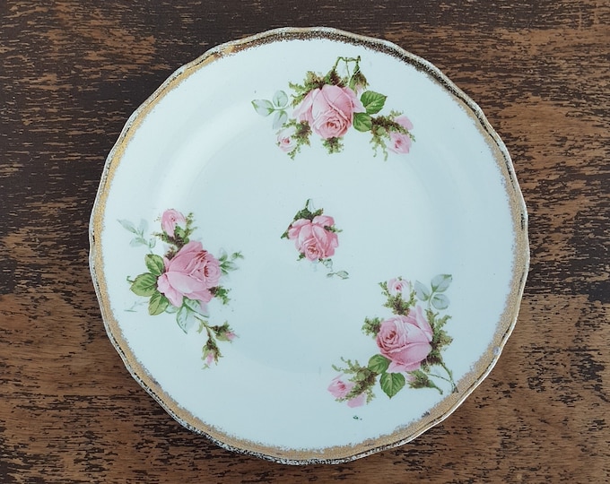 Pink Rose Dessert Plates, 6.25 inch, Set of 4, The HALLMARK ROSE by Canonsburg China, Made in USA