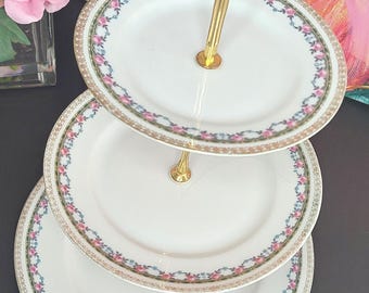 Handmade 3-Tiered Antique Dessert Stand - Wedding Cake Display Tea Party Serving Tray