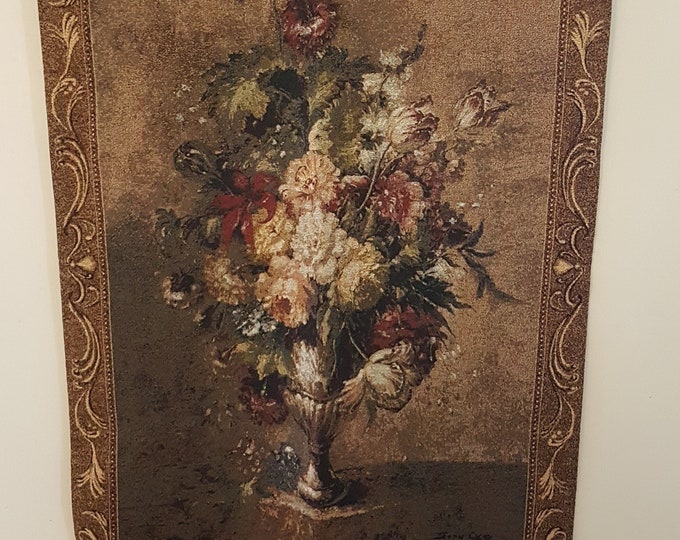 Wall Hanging Tapestry FLORAL DECADENCE, Artist John Cho, 38 x 47 inch Vertical, Rod Sleeve