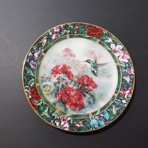 Lena Liu Hummingbird Plate: Vintage Decorative Porcelain Wall Art, 1993