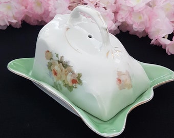 Antique Butter Dish with Lid, Porcelain Cheese Keeper, Made in Germany