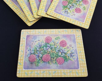 Vintage Cork Placemat Set of 6, Floral Table Decor, 11x8 inch Kitchen Placemats