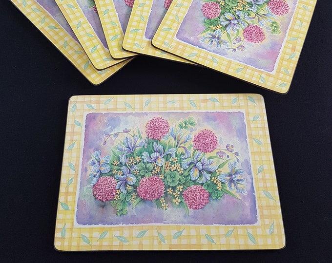 Vintage Cork Placemat Set of 6, Floral Table Decor, 11x8 inch Kitchen Placemats