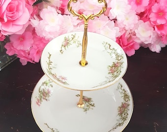 Elegant 2-Tier Limoges Candy Dish: Vintage French Porcelain Jewelry Tray for Tea Parties & Gifts