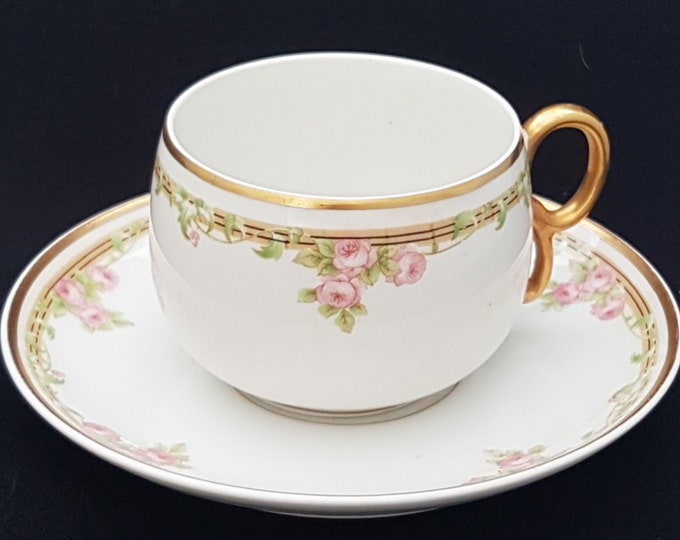Limoges Cup and Saucer Set for 4, Elite Works, Bawo and Dotter,  Pattern BWD114, Made in France, 1920s