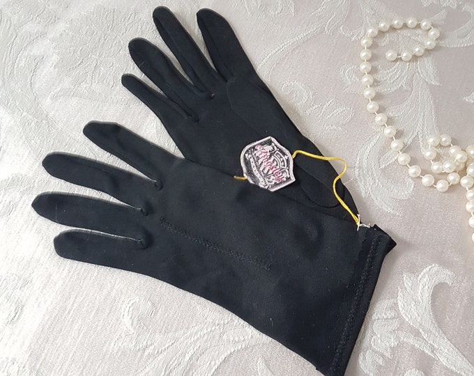 Vintage Ladies Black Nylon Evening Gloves, Ladies Size 7, Kingsley Quality, New, Original Tag