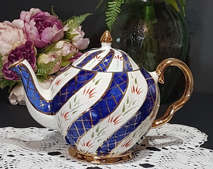 Price Kensington Vintage Teapot, 4 Cup Capacity, Cobalt Blue Swirl, Pattern 3486W, Made in England, 1960s