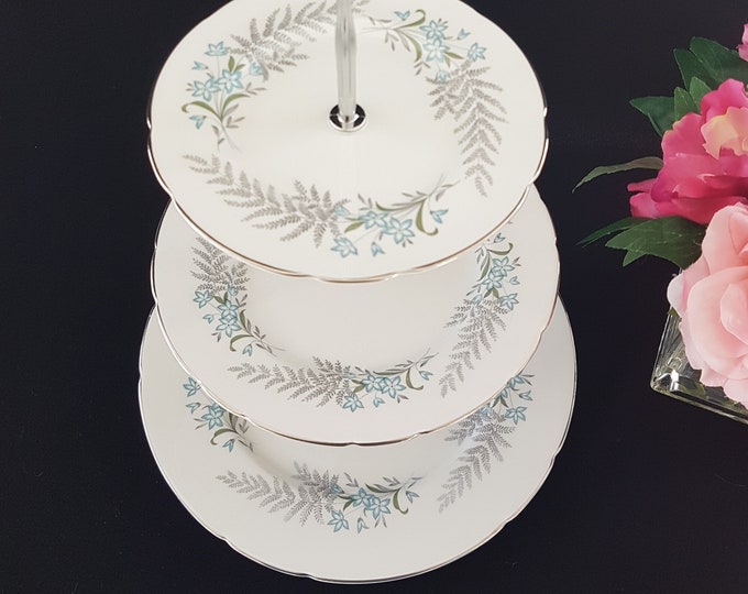 3 Tier Cake Stand, Imperial Bone China ROYAL FERN, Side Salad Dinner Plates, Tea Party Serving Tray